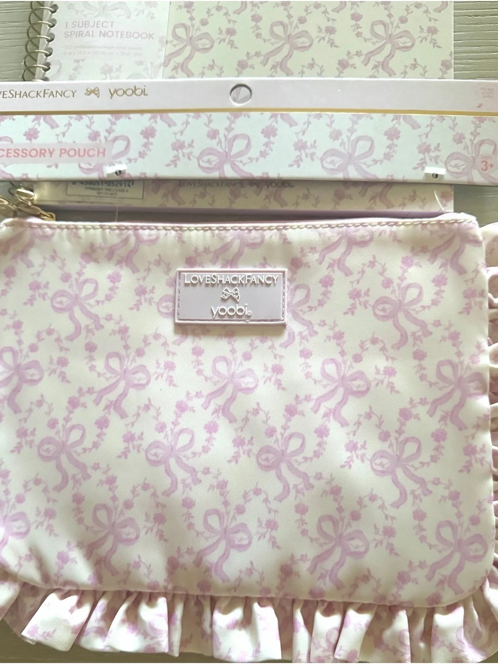 LoveShackFancy/ Target Pink Bow Print Pencil Case CosmeticPouch & notebook